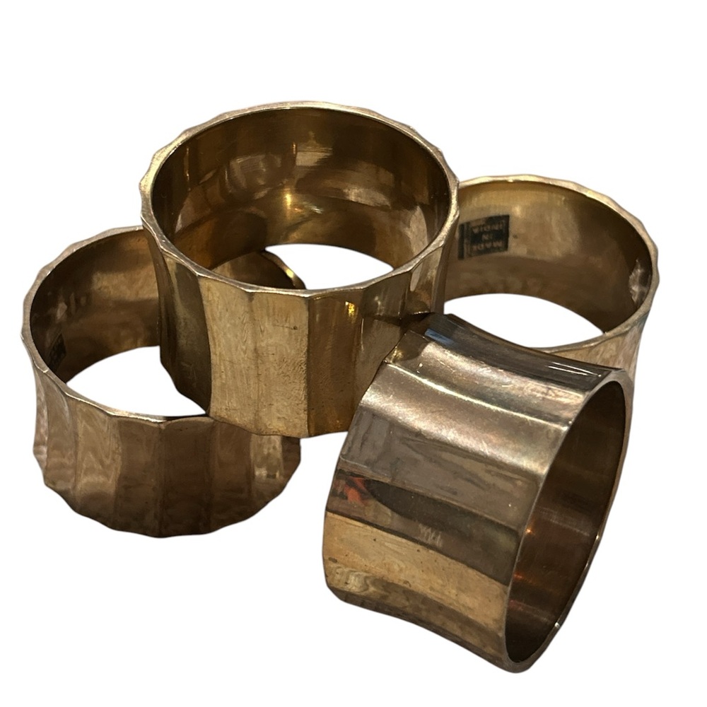 Vintage Heavy Brass Napkin Rings Made in India, Set of 4